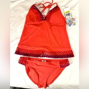 NWT BECCA by Rebecca Virtue Ombré detail Halter Camikini M/L